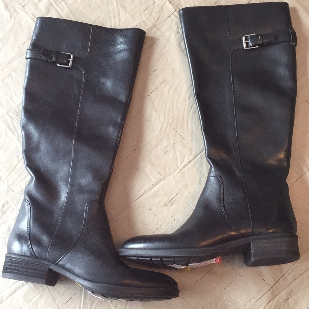 Black real leather below the knee fashion boots